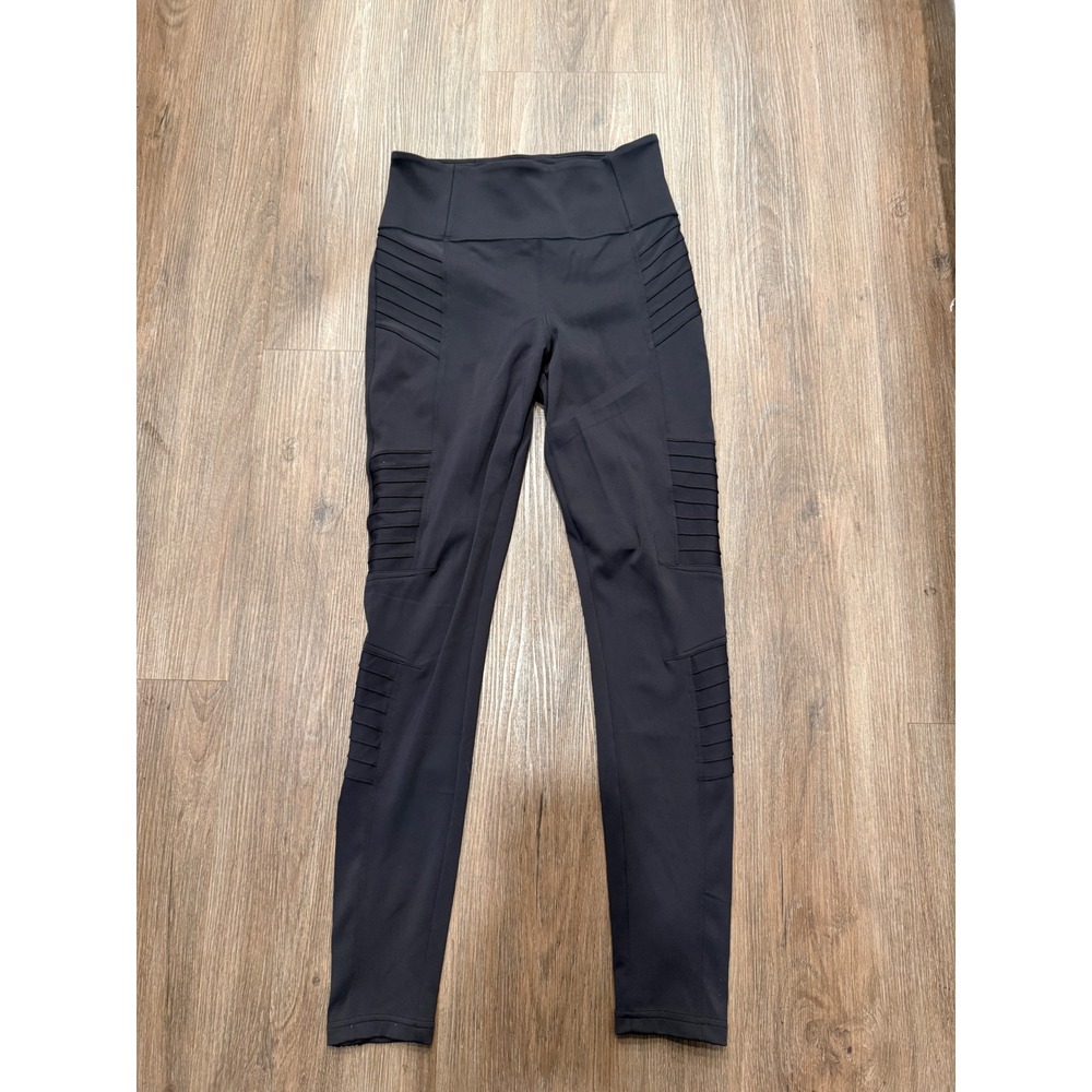 Athleta Delancey Moto Tight Black High Rise Leggings Pintuck Ankle Zip Small P